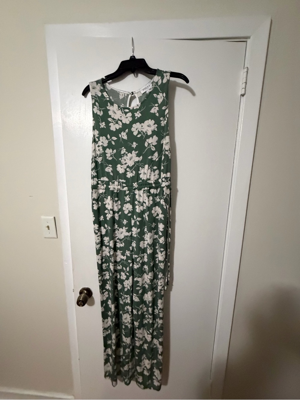 Gilli Green and White Sleeveless Floral Maxi Jumpsuit